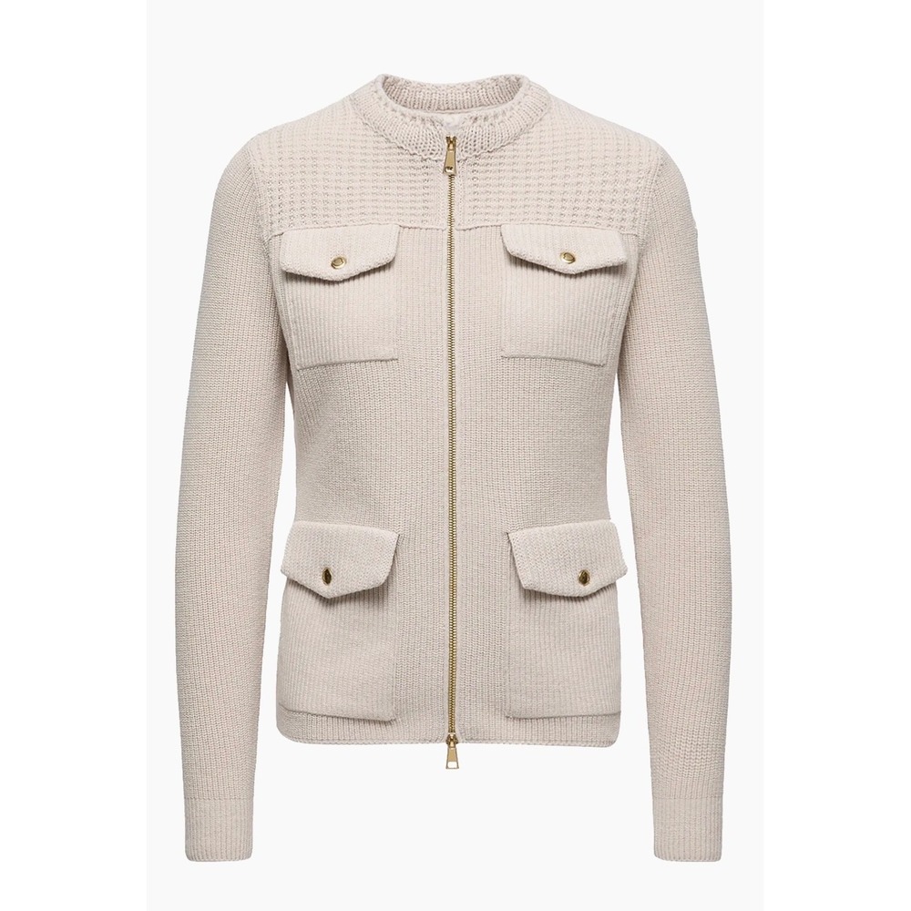Moncler Womens Wool Zip-Up‎ Cardigan Sweater Cream Beige 9B00013 M1241 Sz S NWT